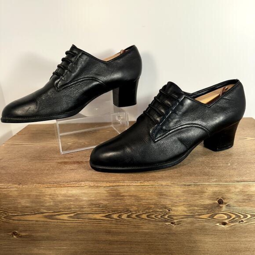 Black Leather Heeled Oxfords